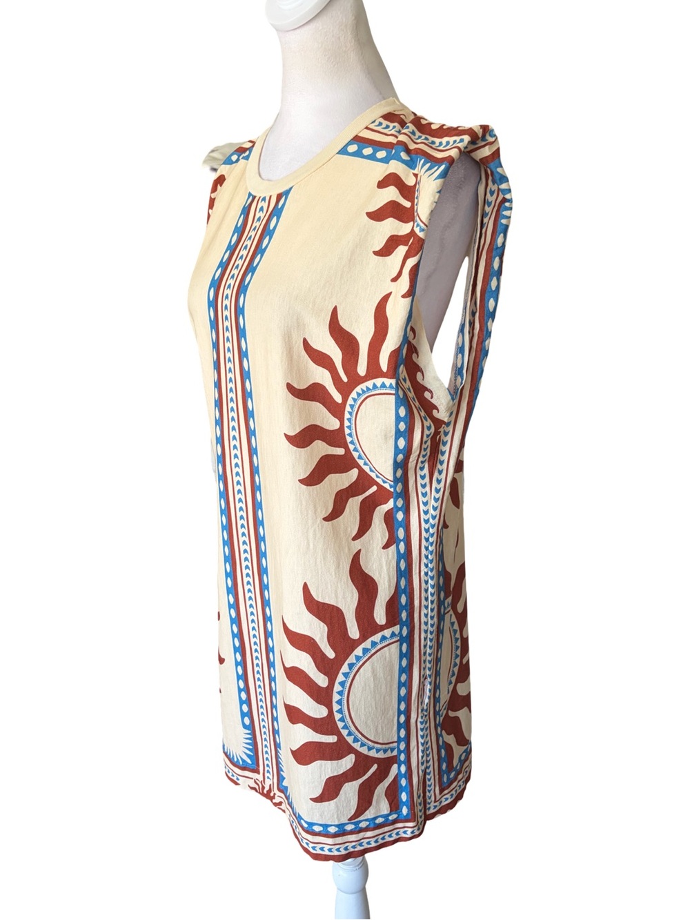 FARM Rio Sun Print Sleeveless Tunic Mini Dress Cream Size Small - Picture 3 of 13